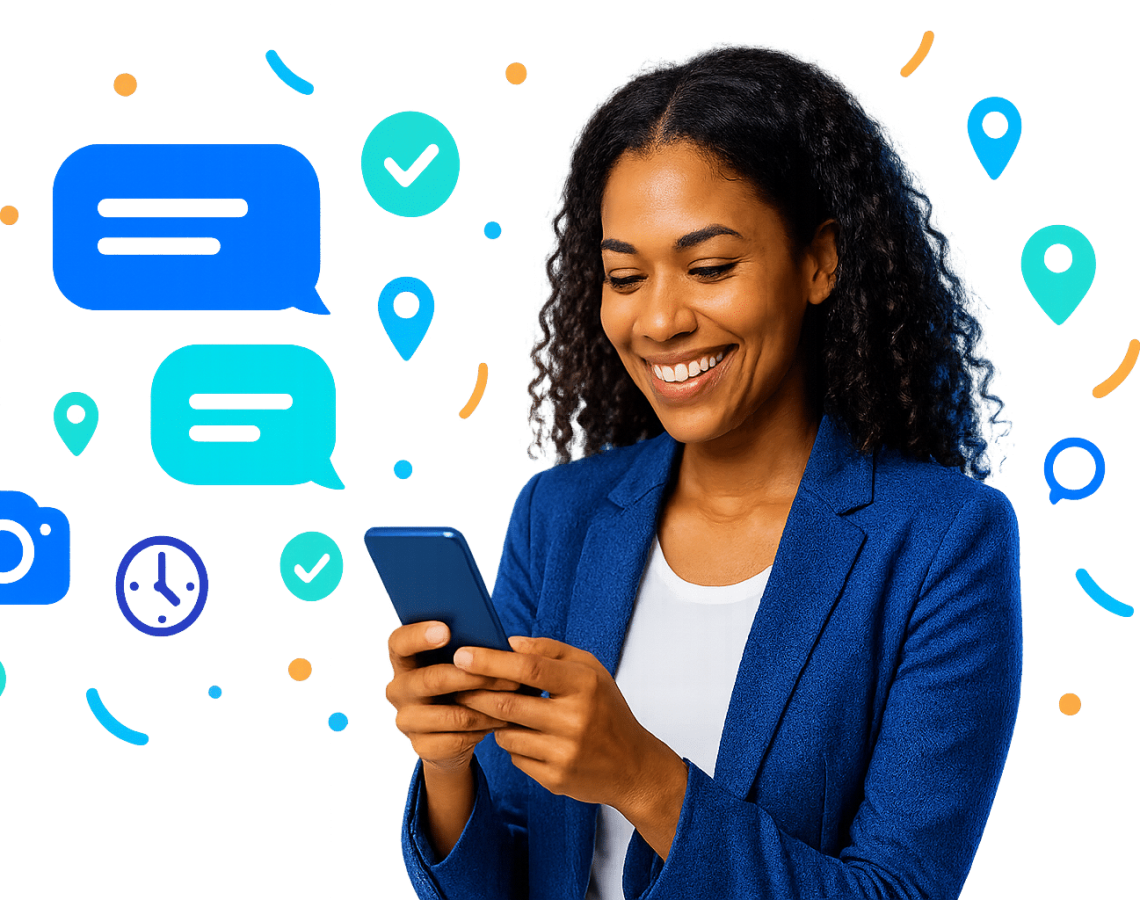 Perth AI SMS chatbot replying to a customer by text, collecting details and sending a booking confirmation.
